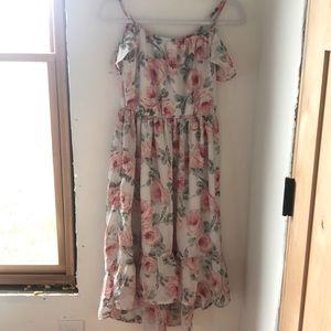 White dresses with pink roses